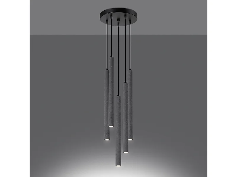 Lampes suspendues Brill moderne en béton - 5 sources lumineuses 3000K - L.25 x H.110 cm - gris
