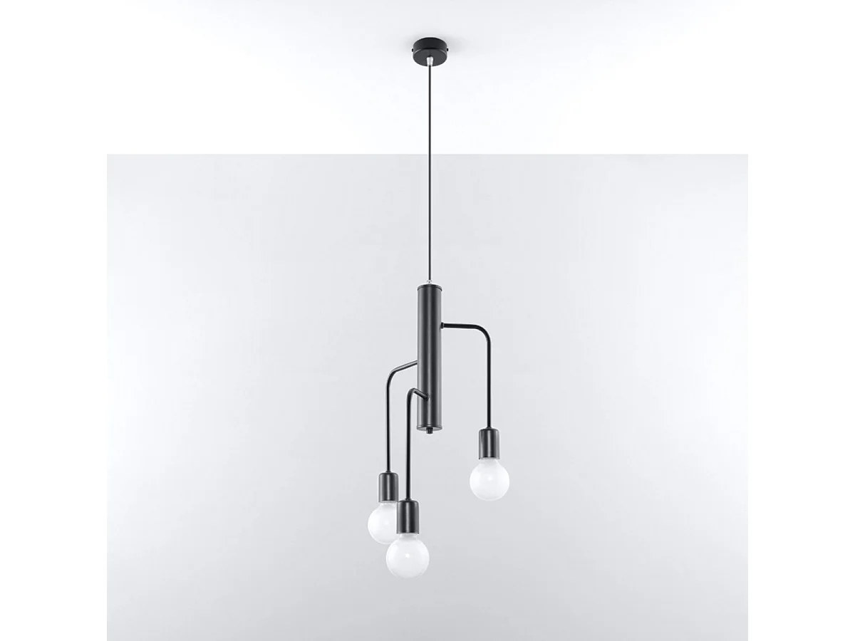 Lustres Luxra grenier en acier - 3 sources lumineuses 3000K - L.25 x H.100 cm - noir