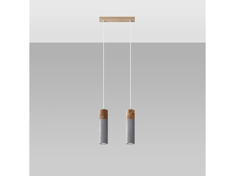 Lampy wiszące industrialny Avier, betoNie dotyczyrewno - 2 źródło światła 4000K - L.30 x H.120 cm - szary/naturalne drewno