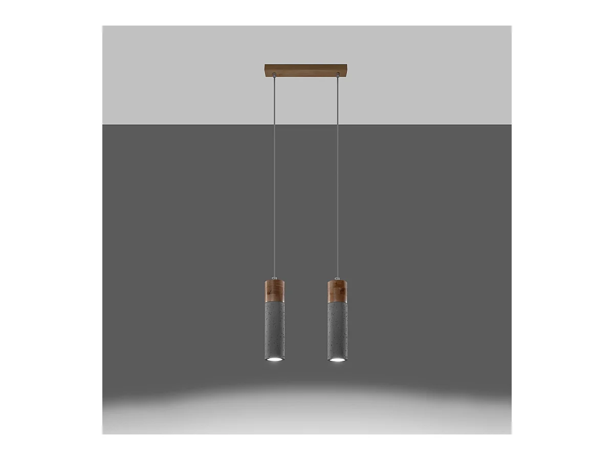 Lampy wiszące industrialny Avier, betoNie dotyczyrewno - 2 źródło światła 4000K - L.30 x H.120 cm - szary/naturalne drewno