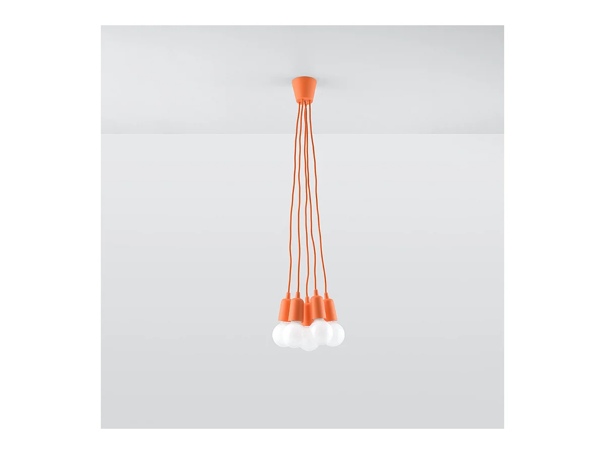 Lampes suspendues Astis moderne en PVC - 5 sources lumineuses 3000K - L.25 x H.90 cm - orange