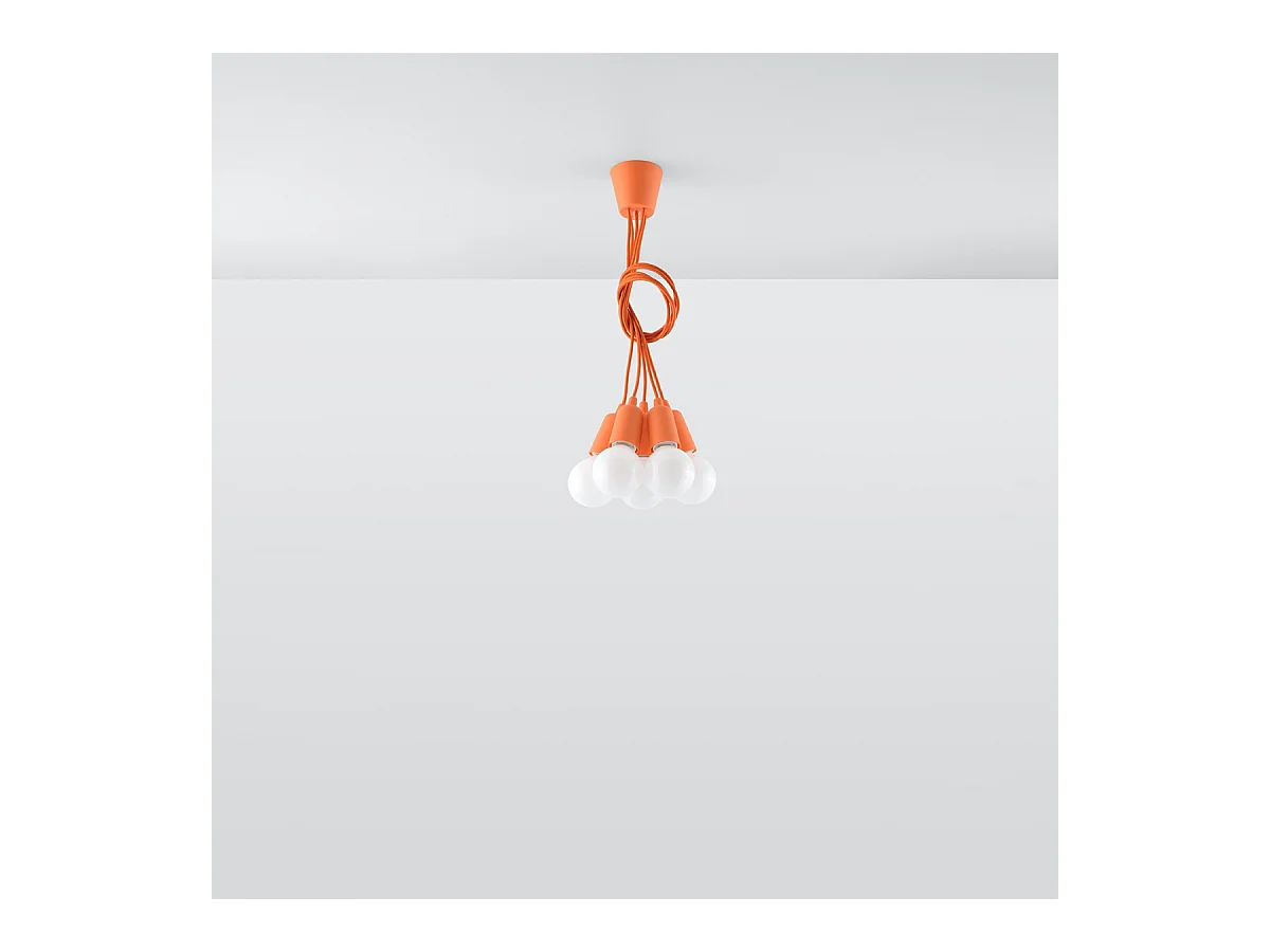 Lampes suspendues Astis moderne en PVC - 5 sources lumineuses 3000K - L.25 x H.90 cm - orange