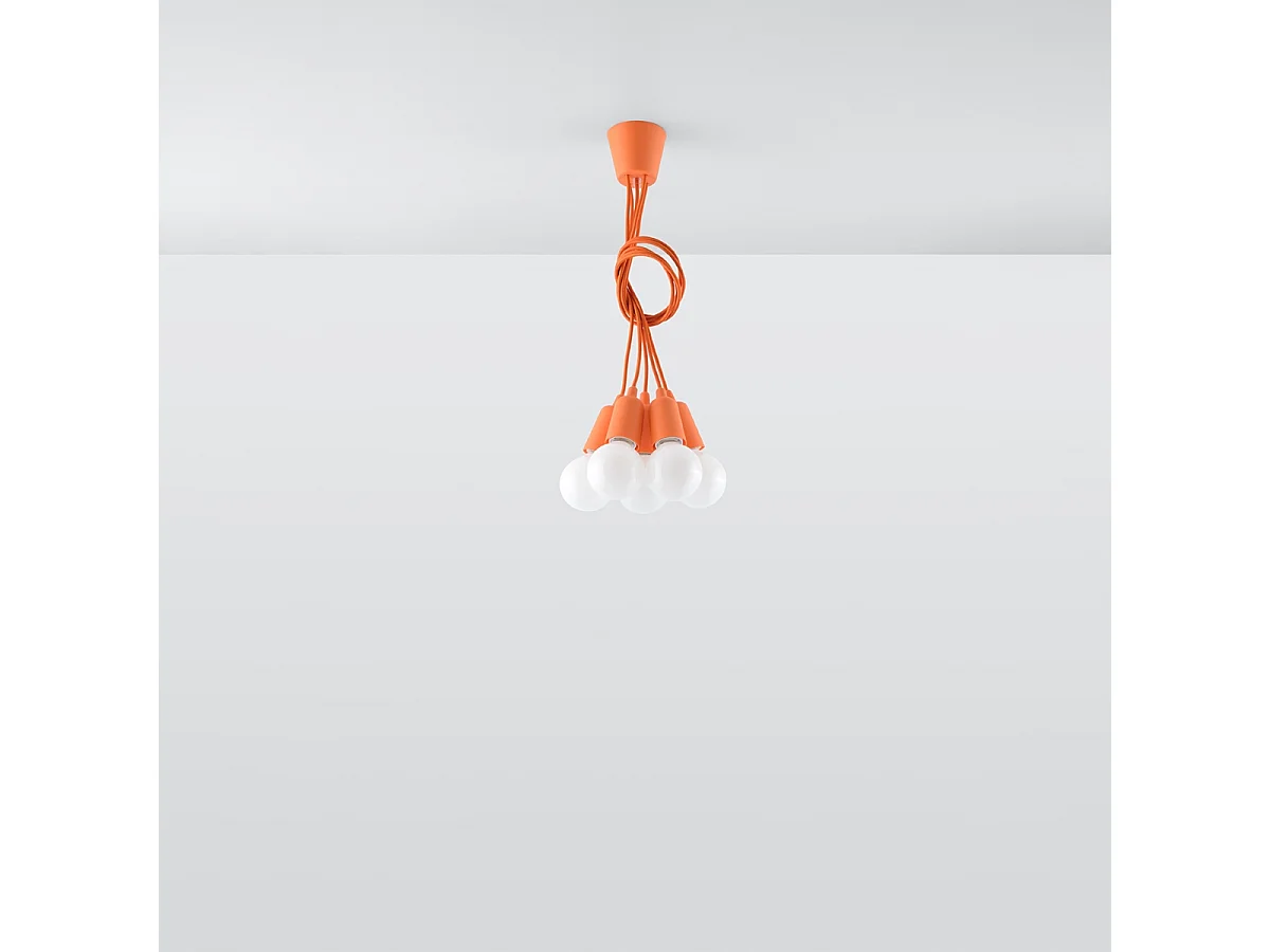 Lampes suspendues Astis moderne en PVC - 5 sources lumineuses 3000K - L.25 x H.90 cm - orange