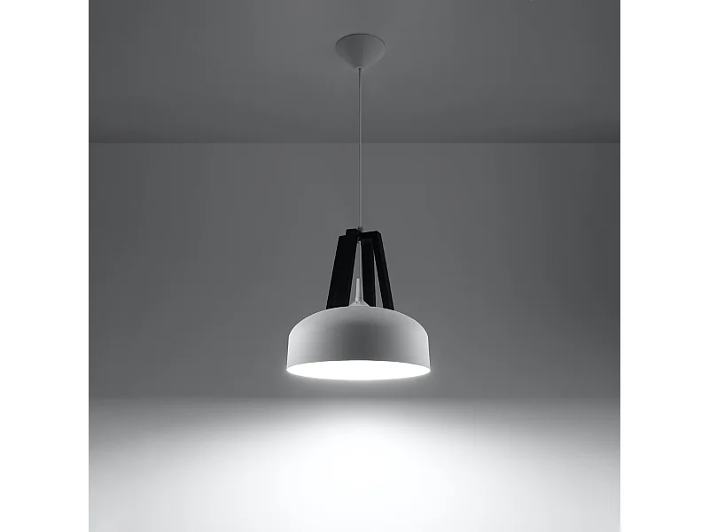 Lampes suspendues Solivo moderne en acier/bois - 1 sources lumineuses 3000K - L.30 x H.85 cm - blanc noir