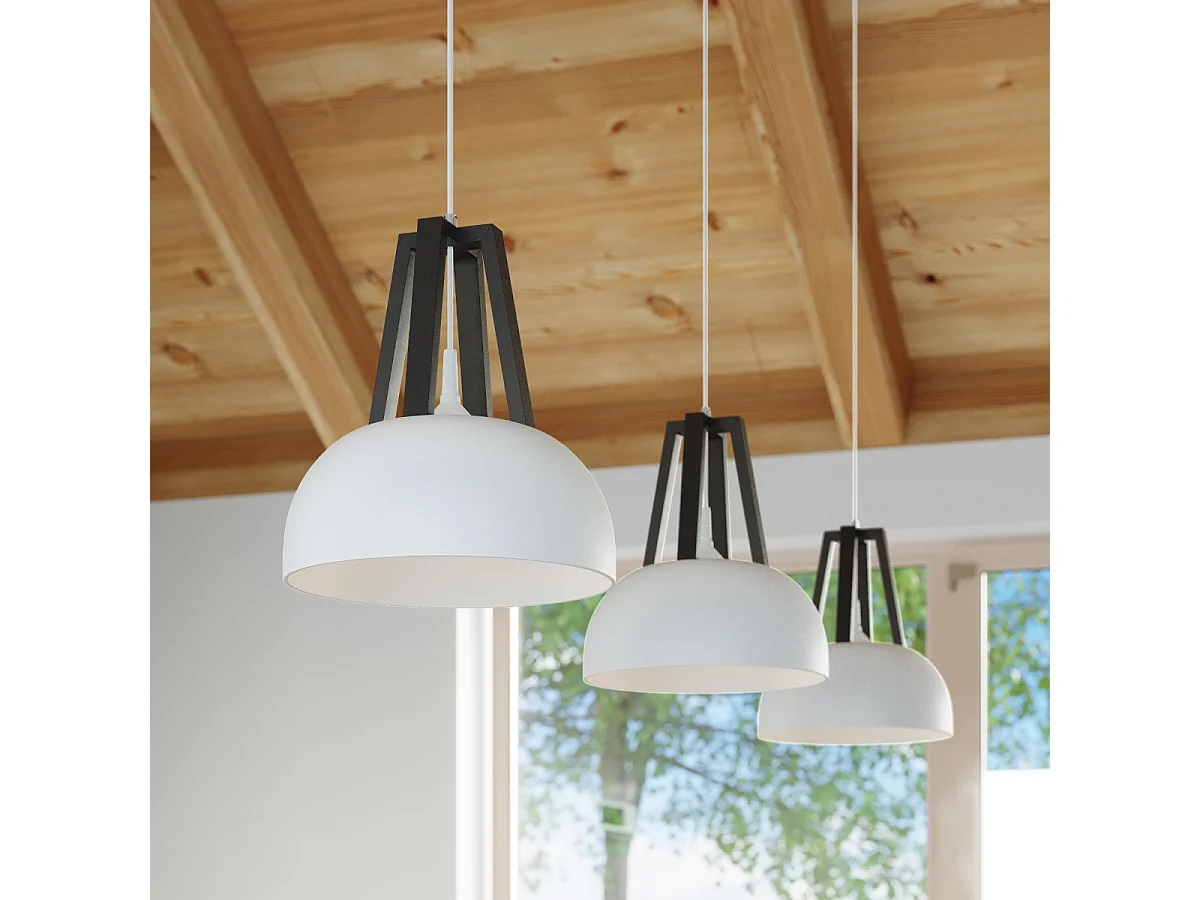 Lampes suspendues Solivo moderne en acier/bois - 1 sources lumineuses 3000K - L.30 x H.85 cm - blanc noir