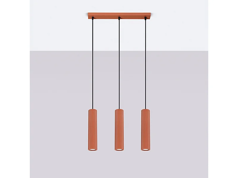 Lampe à suspension Gloow minimaliste en aluminium - 3 sources lumineuses 4000K - L.45 x H.98 cm - ocre rouge