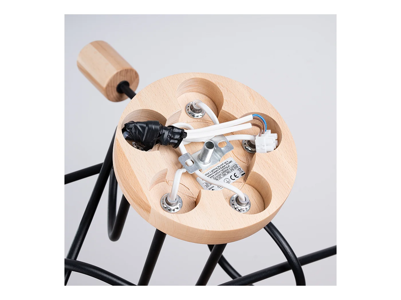 Lustre Sparkon minimalista, aço/madeira - 5 fontes de luz 3000K - L.15 x H.26 cm - madeira preta/natural