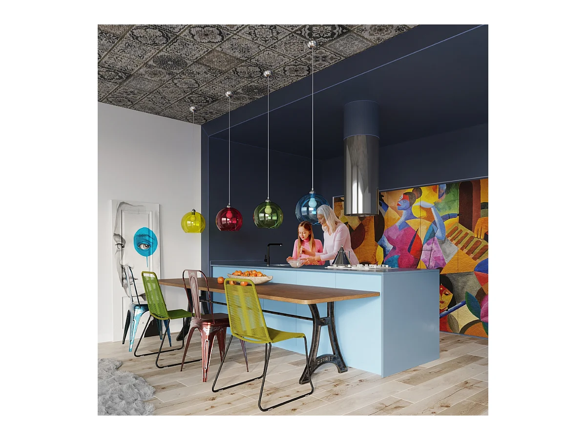 Lampes suspendues Esfera minimaliste en acier/verre - 1 sources lumineuses 4000K - L.30 x H.120 cm - transparent