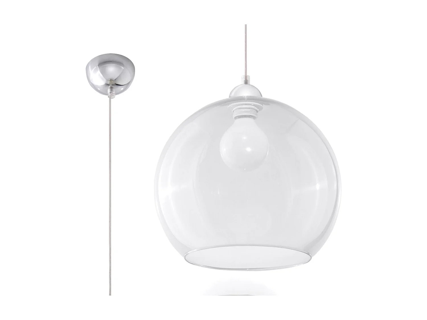 Lampade a sospensione Esfera minimalista di acciaio/vetro - 1 sorgenti luminose 4000K - L.30 x A.120 cm - trasparente