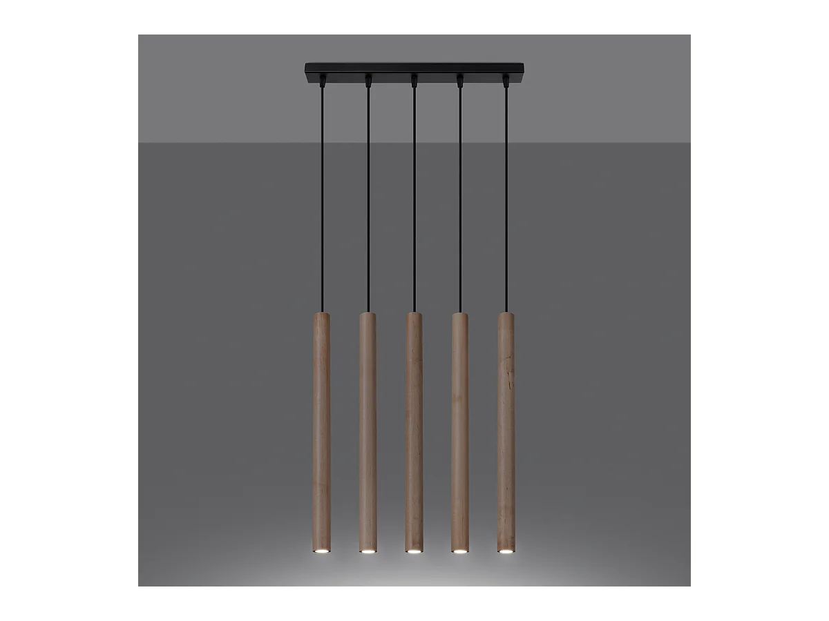 Lampes suspendues Brill moderne en acier/bois - 5 sources lumineuses 4000K - L.45 x H.100 cm - bois