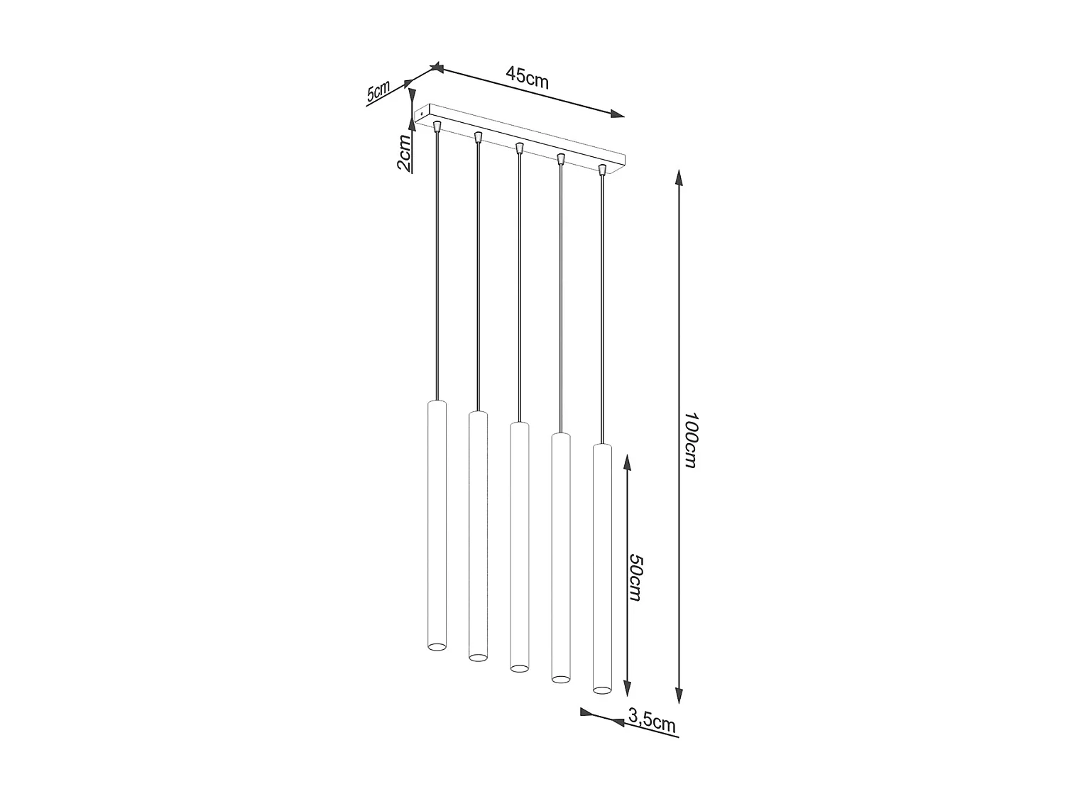 Lampes suspendues Brill moderne en acier/bois - 5 sources lumineuses 4000K - L.45 x H.100 cm - bois