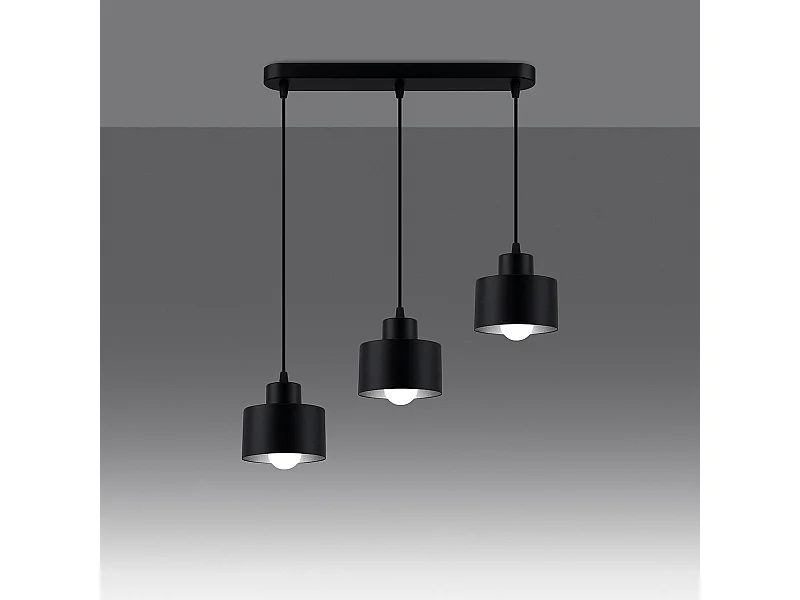 Lampade a sospensione Zavros moderno di acciaio - 3 sorgenti luminose 3000K - L.46 x A.110 cm - nero