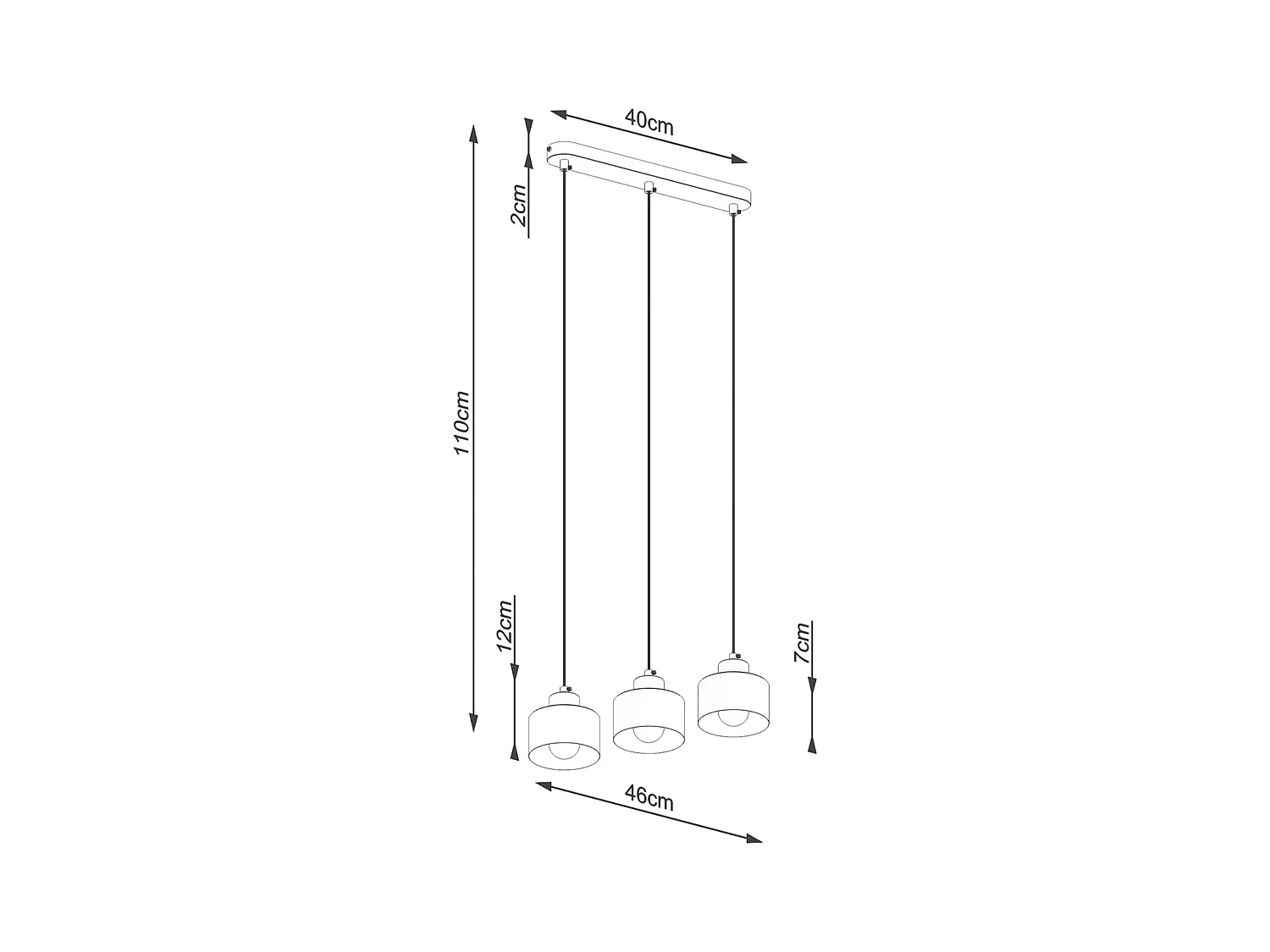 Lampy wiszące nowoczesny Zavros, stal - 3 źródło światła 3000K - L.46 x H.110 cm - czarny