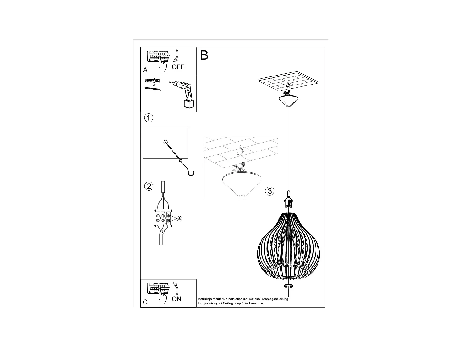 Lampy wiszące skandynawski Novidera, drewno - 1 źródło światła 3000K - L.40 x H.110 cm - naturalne drewno