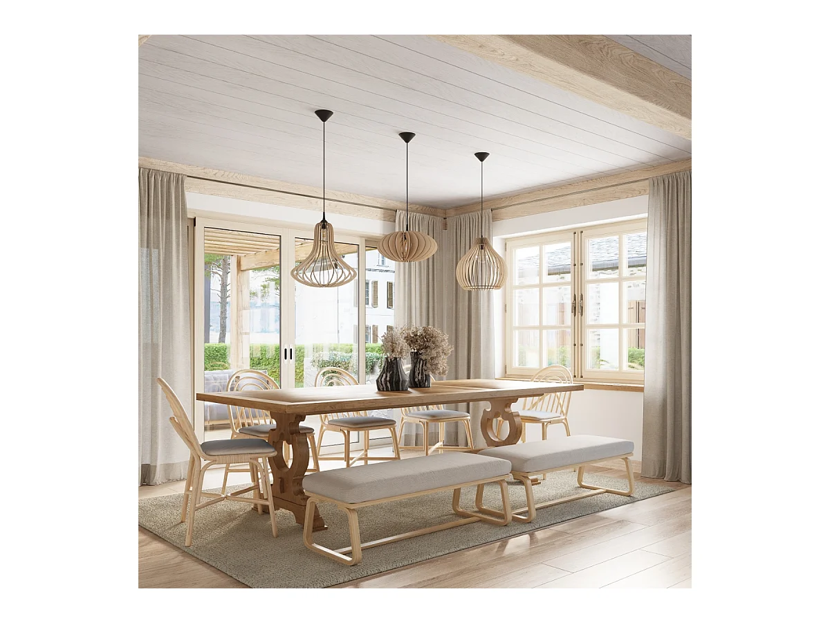 Lampy wiszące skandynawski Novidera, drewno - 1 źródło światła 3000K - L.40 x H.110 cm - naturalne drewno