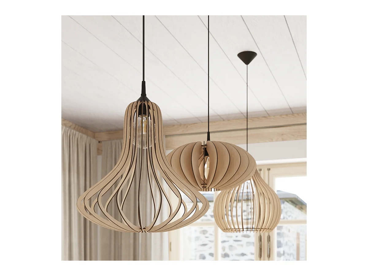 Lampy wiszące skandynawski Novidera, drewno - 1 źródło światła 3000K - L.40 x H.110 cm - naturalne drewno