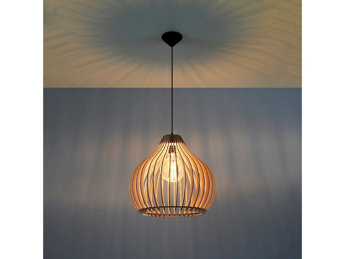 Lampes suspendues Novidera scandinave en bois - 1 sources lumineuses 3000K - L.40 x H.110 cm - bois naturel