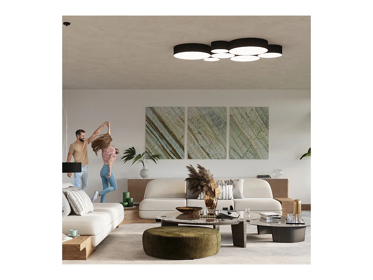 Hanglampen Cercle minimalistisch van  - 2 lichtbronnen 4000K - L.35 x H.111 cm - zwart