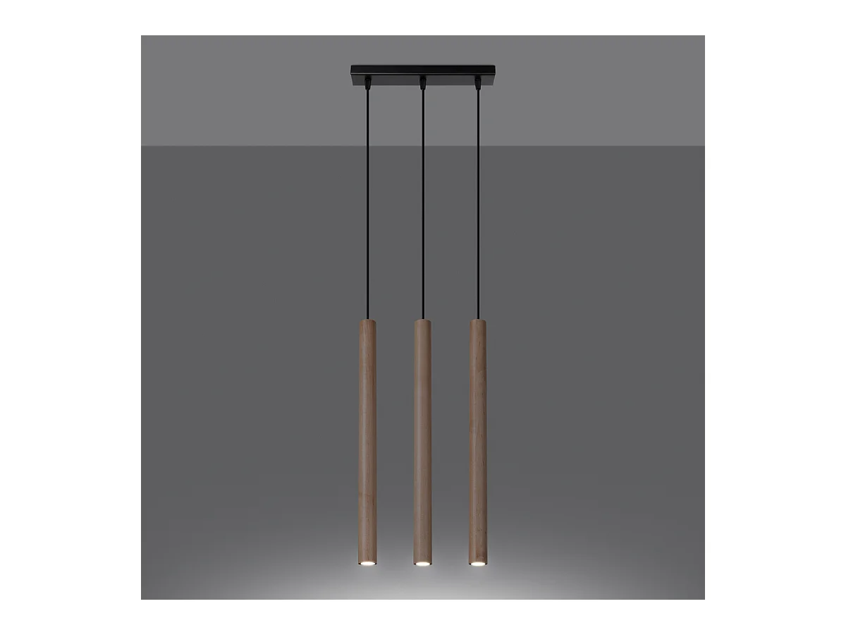 Lampy wiszące nowoczesny Brill, stal/drewno - 3 źródło światła 4000K - L.30 x H.110 cm - drewno