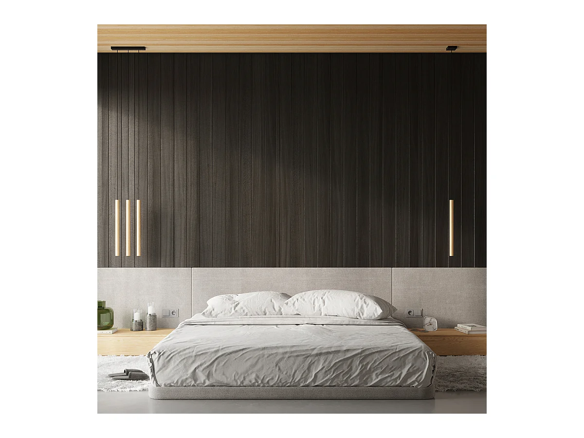 Lampy wiszące nowoczesny Brill, stal/drewno - 3 źródło światła 4000K - L.30 x H.110 cm - drewno