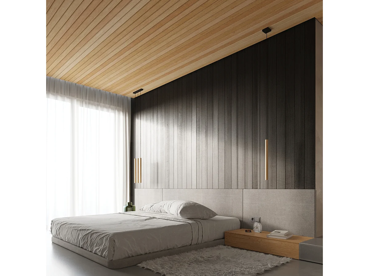 Lampes suspendues Brill moderne en acier/bois - 3 sources lumineuses 4000K - L.30 x H.110 cm - bois