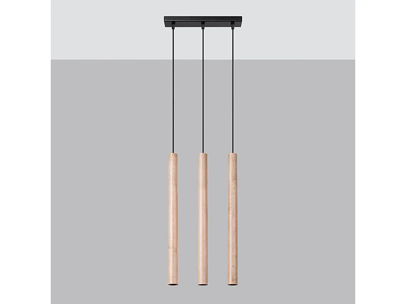 Lampes suspendues Brill moderne en acier/bois - 3 sources lumineuses 4000K - L.30 x H.110 cm - bois