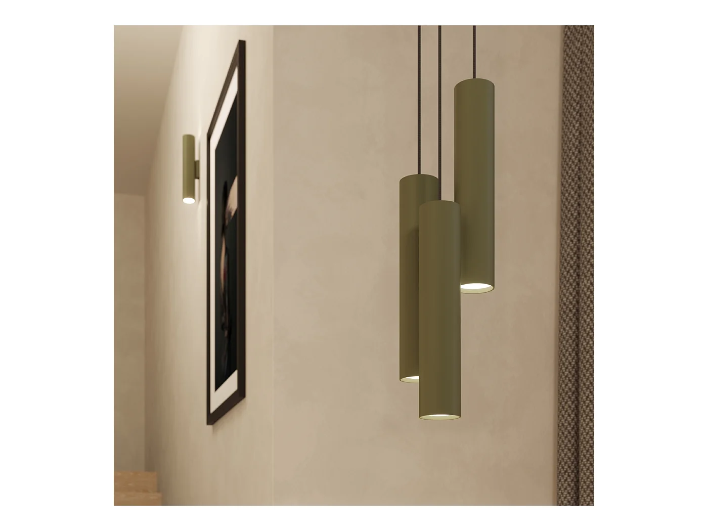 Lampa wisząca loft Toris, stal - 2 źródło światła 3000K - L.30 x H.105 cm - zielony oliwkowy