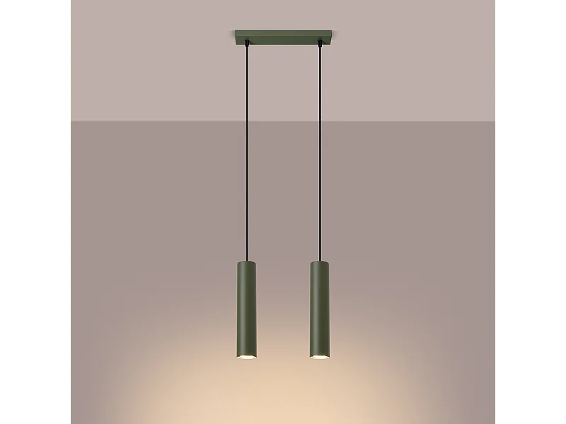 Lampe à suspension Toris grenier en acier - 2 sources lumineuses 3000K - L.30 x H.105 cm - vert olive