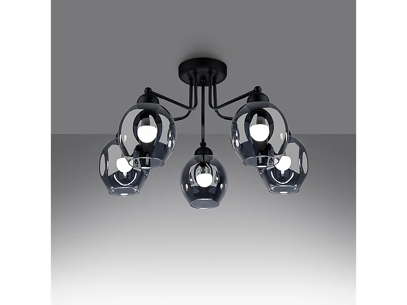 Lustres Allivon moderne en acier - 5 sources lumineuses 3000K - L.59 x H.36 cm - noir