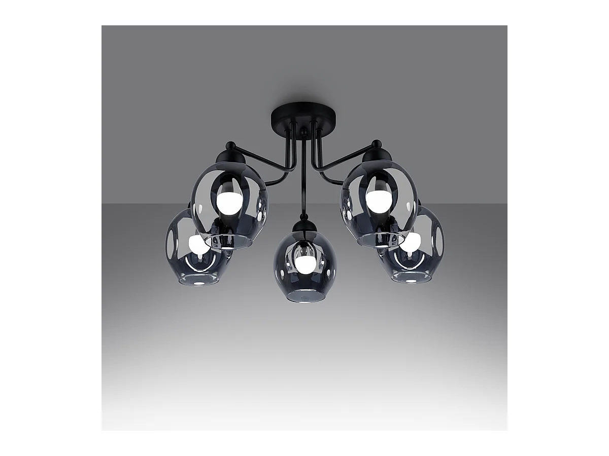 Lustres Allivon moderne en acier - 5 sources lumineuses 3000K - L.59 x H.36 cm - noir