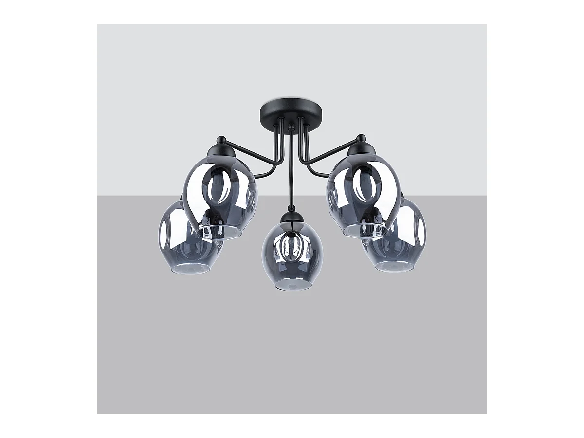 Lustres Allivon moderne en acier - 5 sources lumineuses 3000K - L.59 x H.36 cm - noir