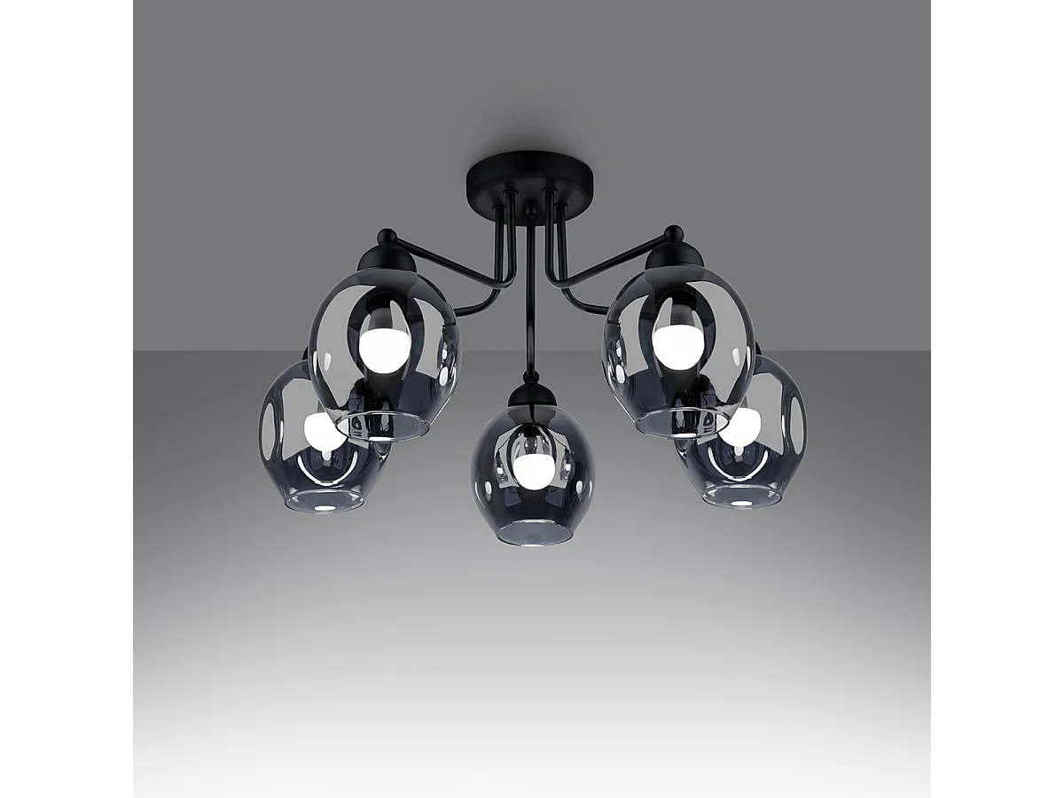 Lustres Allivon moderne en acier - 5 sources lumineuses 3000K - L.59 x H.36 cm - noir