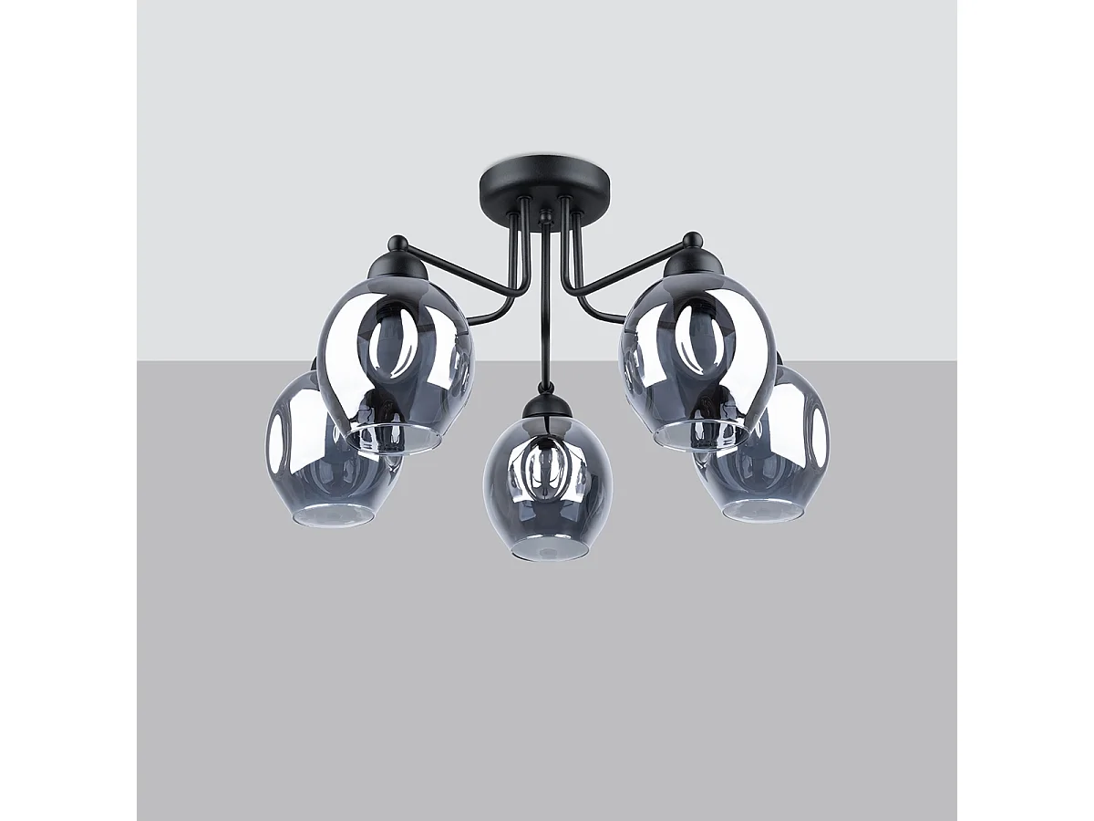 Lustres Allivon moderne en acier - 5 sources lumineuses 3000K - L.59 x H.36 cm - noir