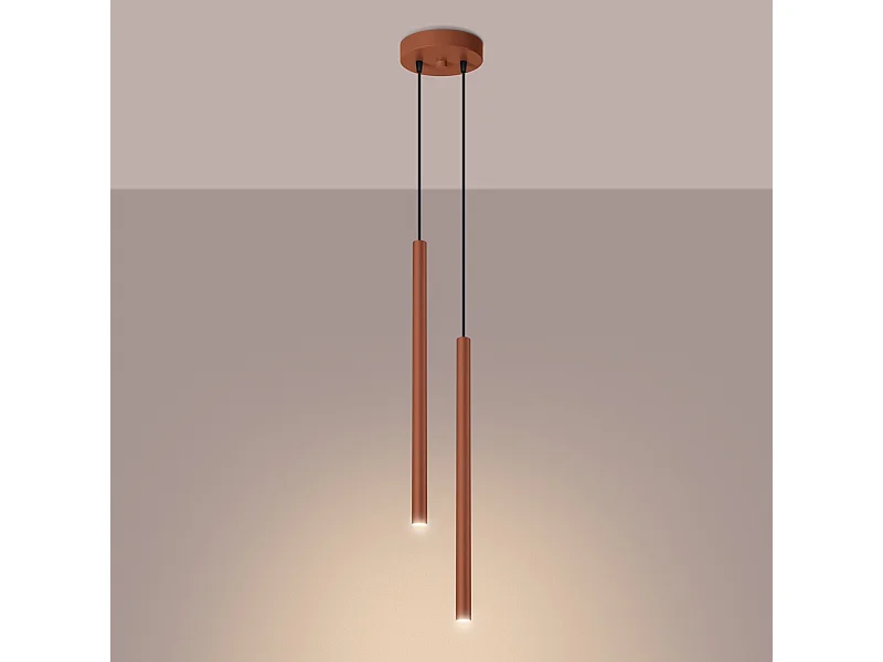 Lampada a sospensione Brill moderno di acciaio - 2 sorgenti luminose 3000K - L.15 x A.104 cm - ocra rossa