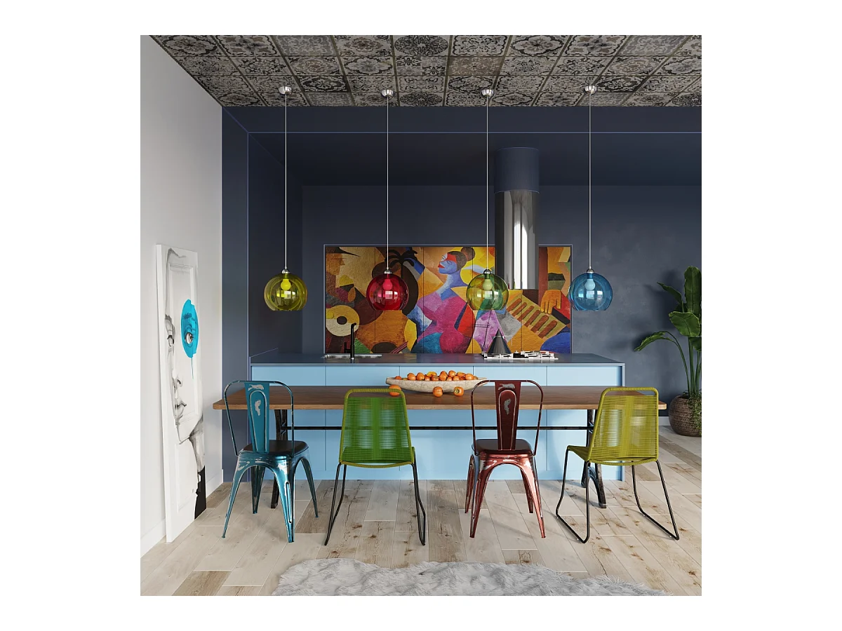 Lampade a sospensione Esfera minimalista di acciaio/vetro - 1 sorgenti luminose 3000K - L.30 x A.120 cm - giallo