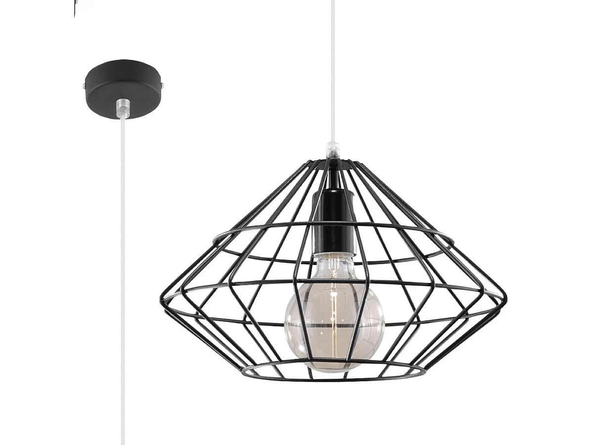 Lampes suspendues Neoteru industriel en acier - 1 sources lumineuses 4000K - L.32 x H.120 cm - noir