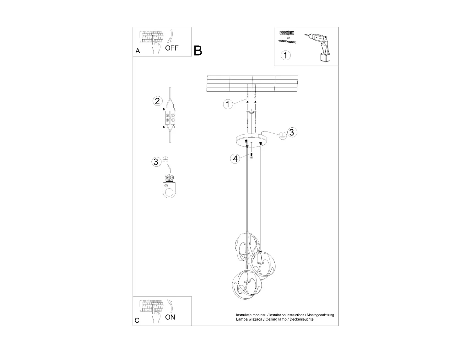 Lampes suspendues Brive moderne en acier - 3 sources lumineuses 3000K - L.30 x H.117 cm - blanc