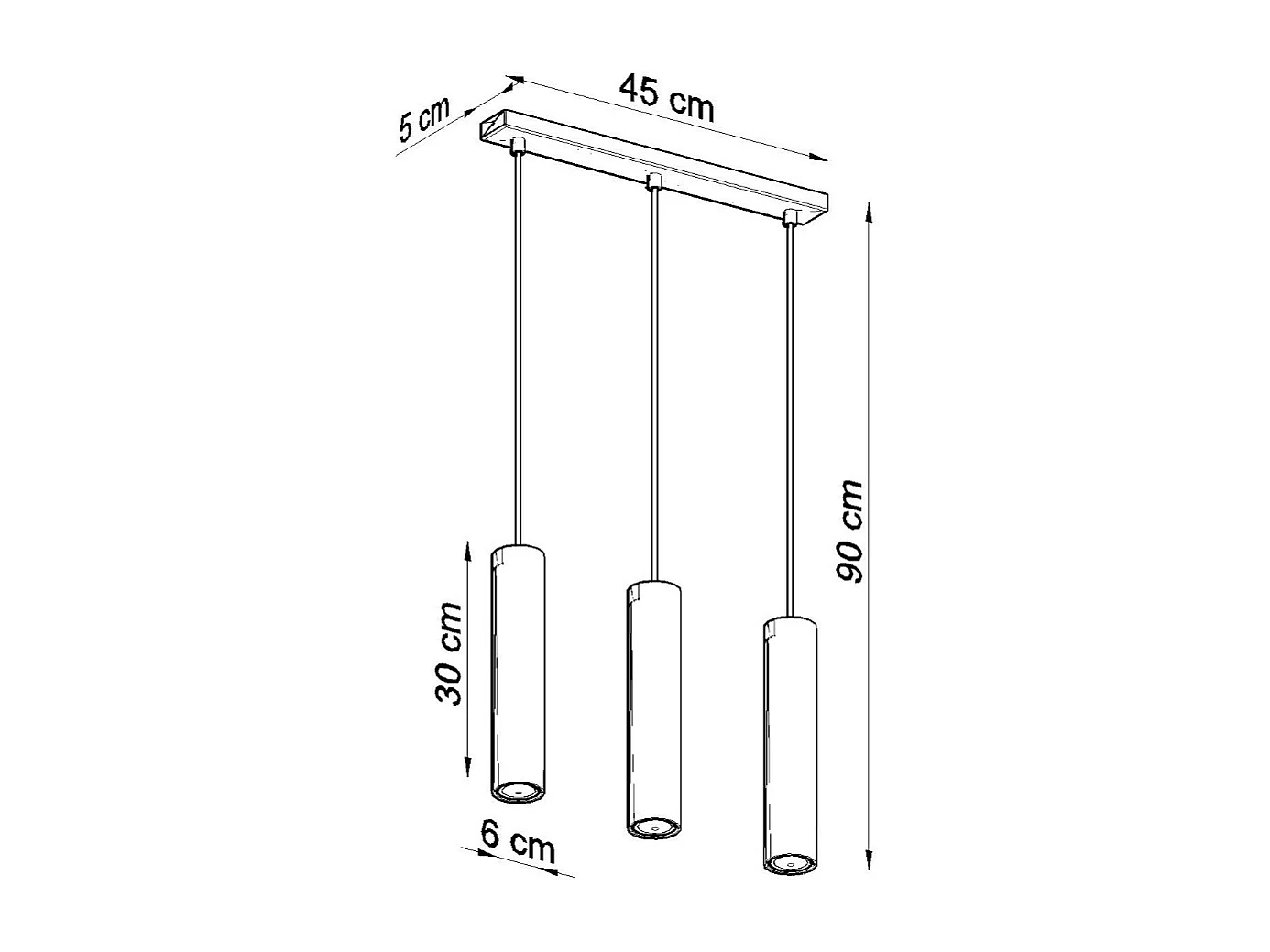Lampes suspendues Toris moderne en acier - 3 sources lumineuses 3000K - L.45 x H.90 cm - noir