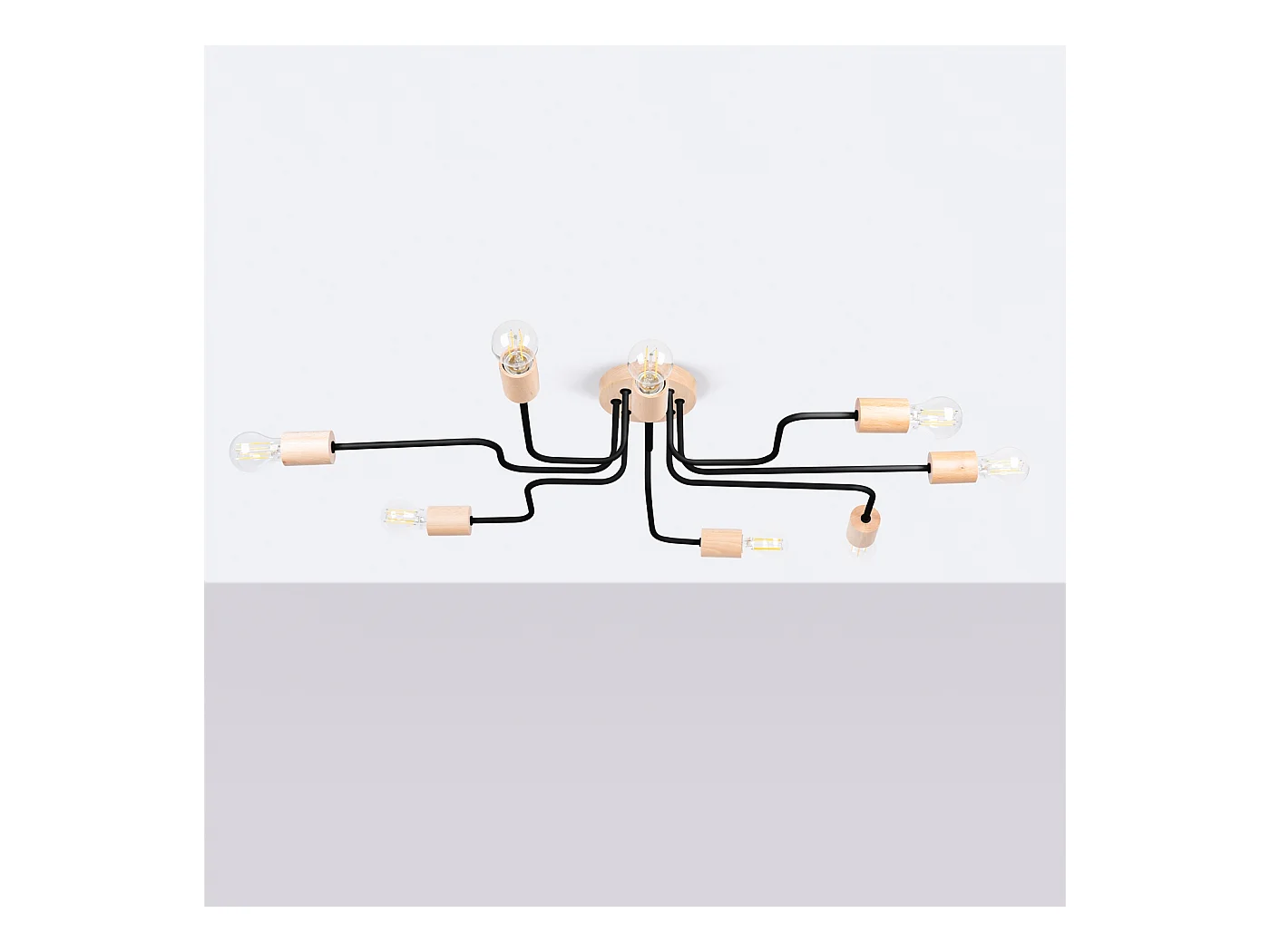 Kronleuchter Zimbo Dachboden aus  Stahl/Holz - 8 lichtquellen 3000K - L.100 x H. cm - schwarz/Naturholz