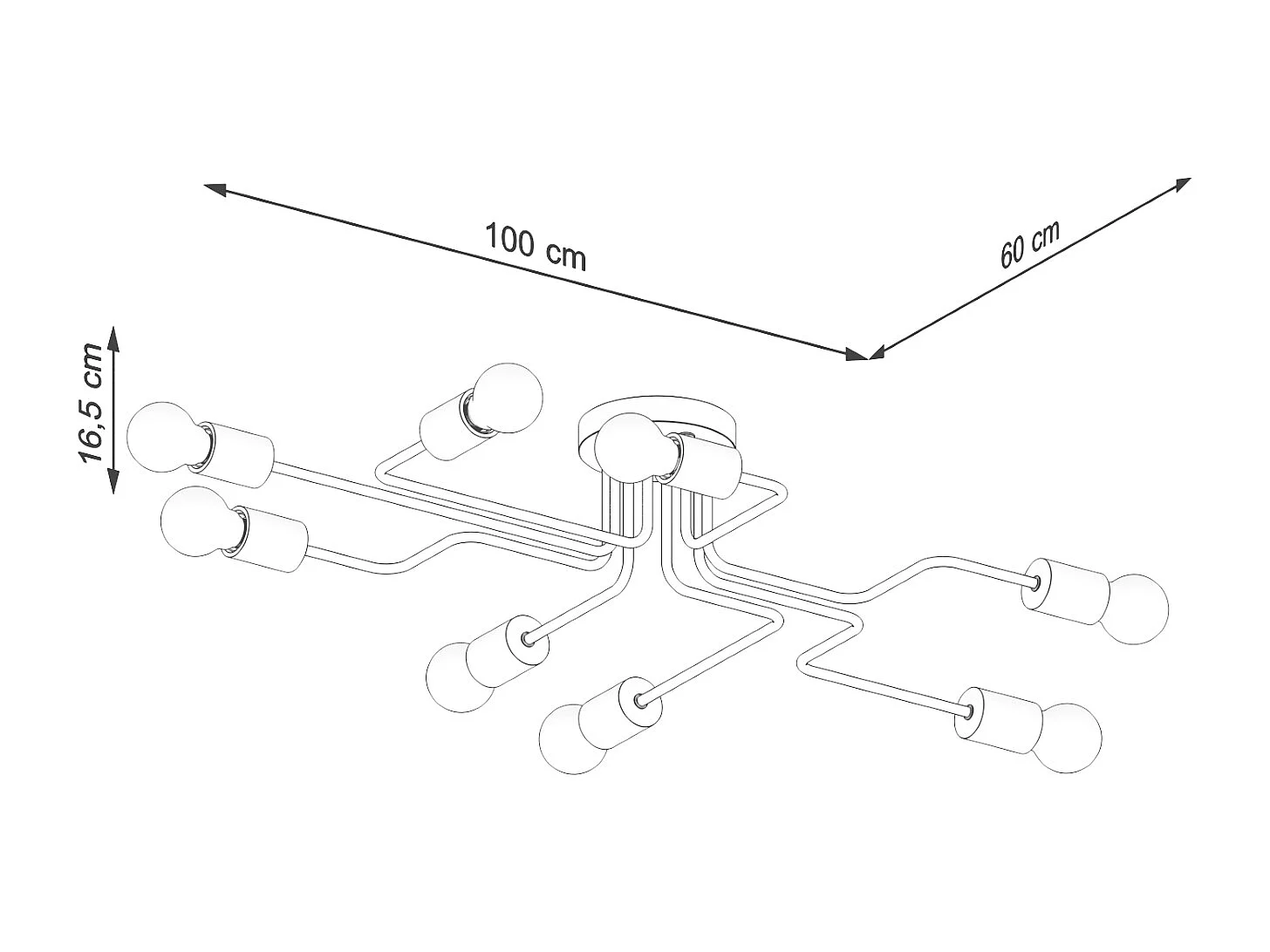 Lustre Zimbo grenier en acier/bois - 8 sources lumineuses 3000K - L.100 x H.16,5 cm - noir/bois naturel