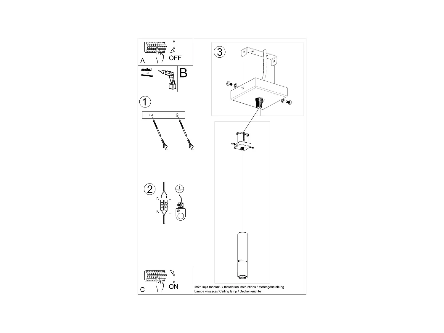 Lampy wiszące nowoczesny Zarpex, stal - 1 źródło światła 3000K - L.8 x H.100 cm - czarny/złoty