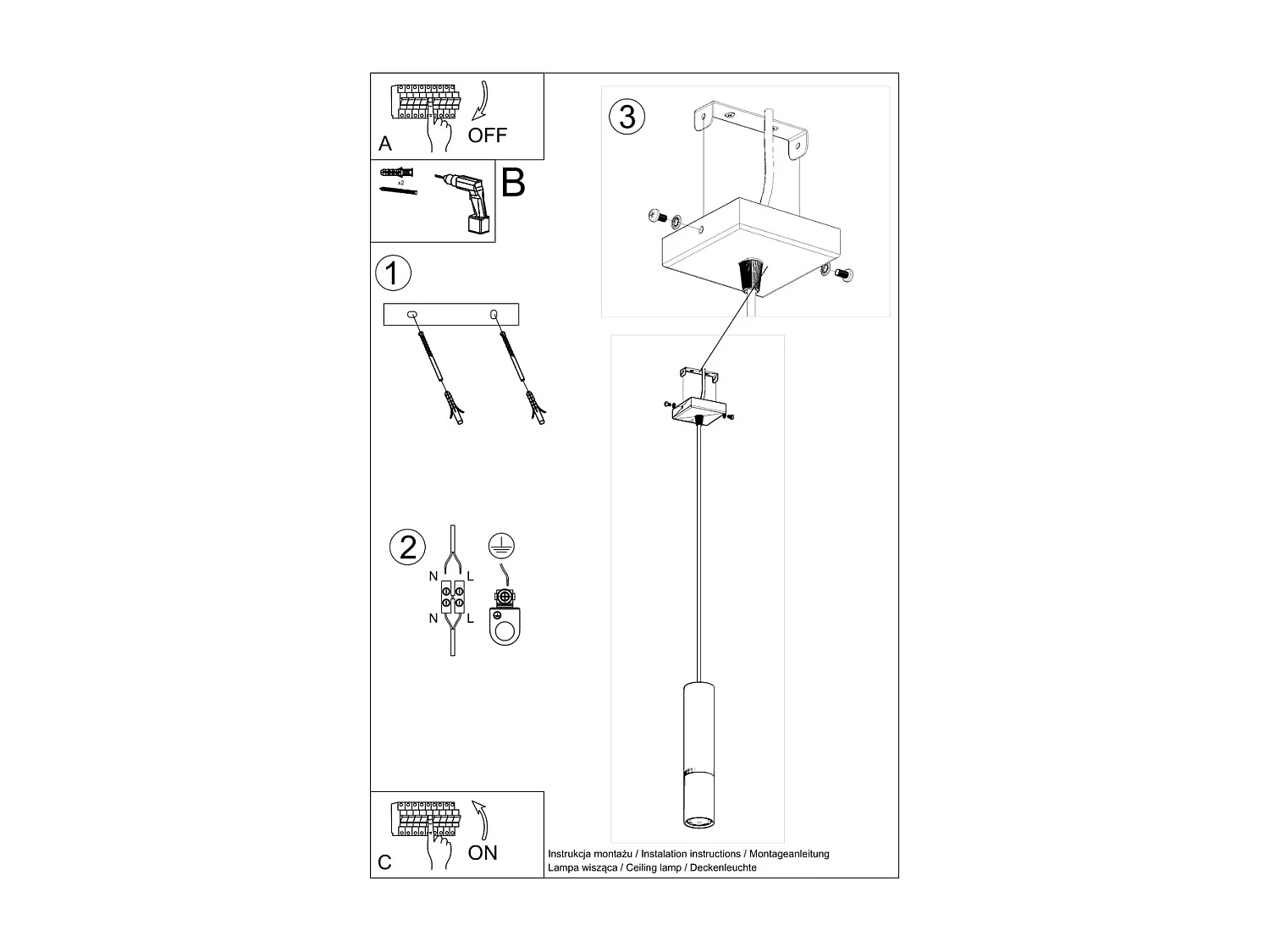 Lampes suspendues Zarpex moderne en acier - 1 sources lumineuses 3000K - L.8 x H.100 cm - or noir