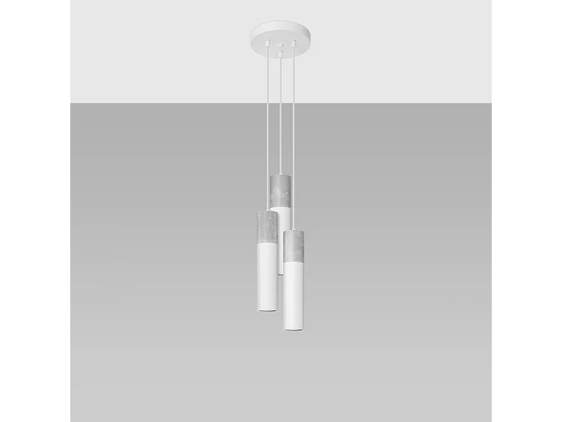 Lampes suspendues Lume moderne en acier/béton - 3 sources lumineuses 3000K - L.20 x H.110 cm - blanc/gris