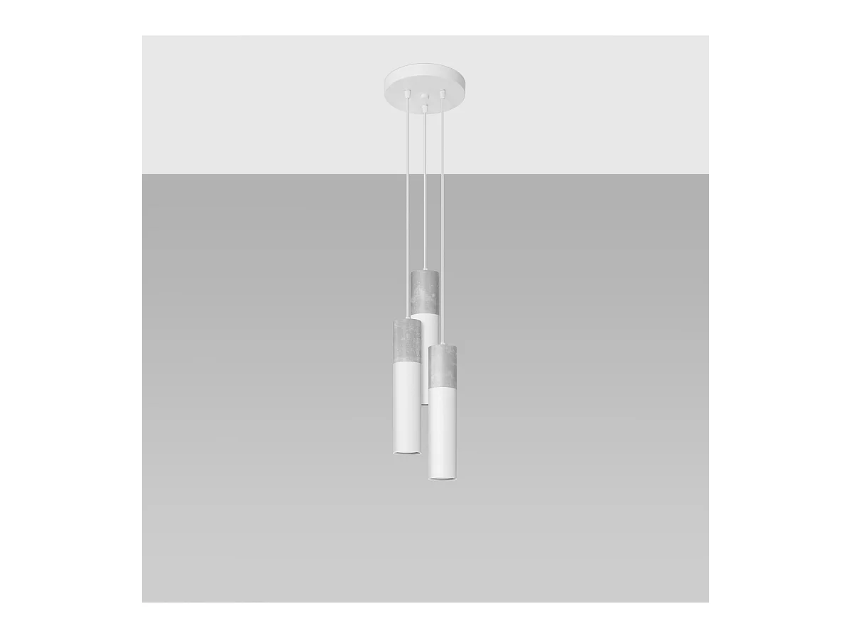 Lampes suspendues Lume moderne en acier/béton - 3 sources lumineuses 3000K - L.20 x H.110 cm - blanc/gris