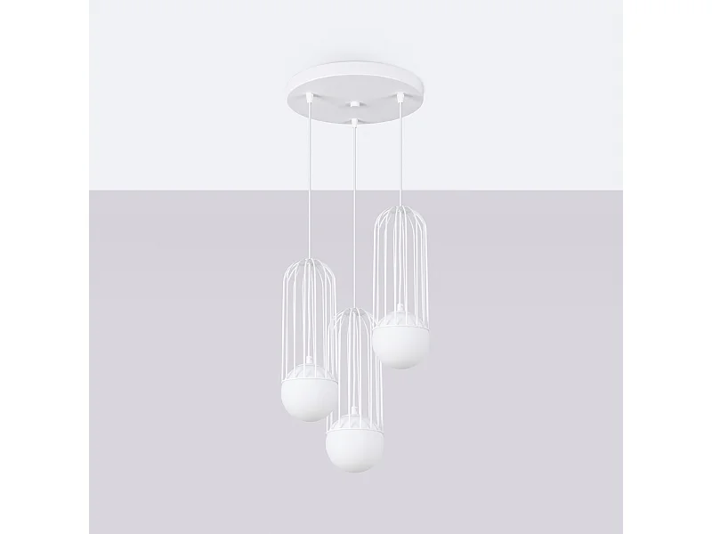 Pendentif Zynex moderne en acier - 3 sources lumineuses 4000K - L.34 x H.115 cm - blanc