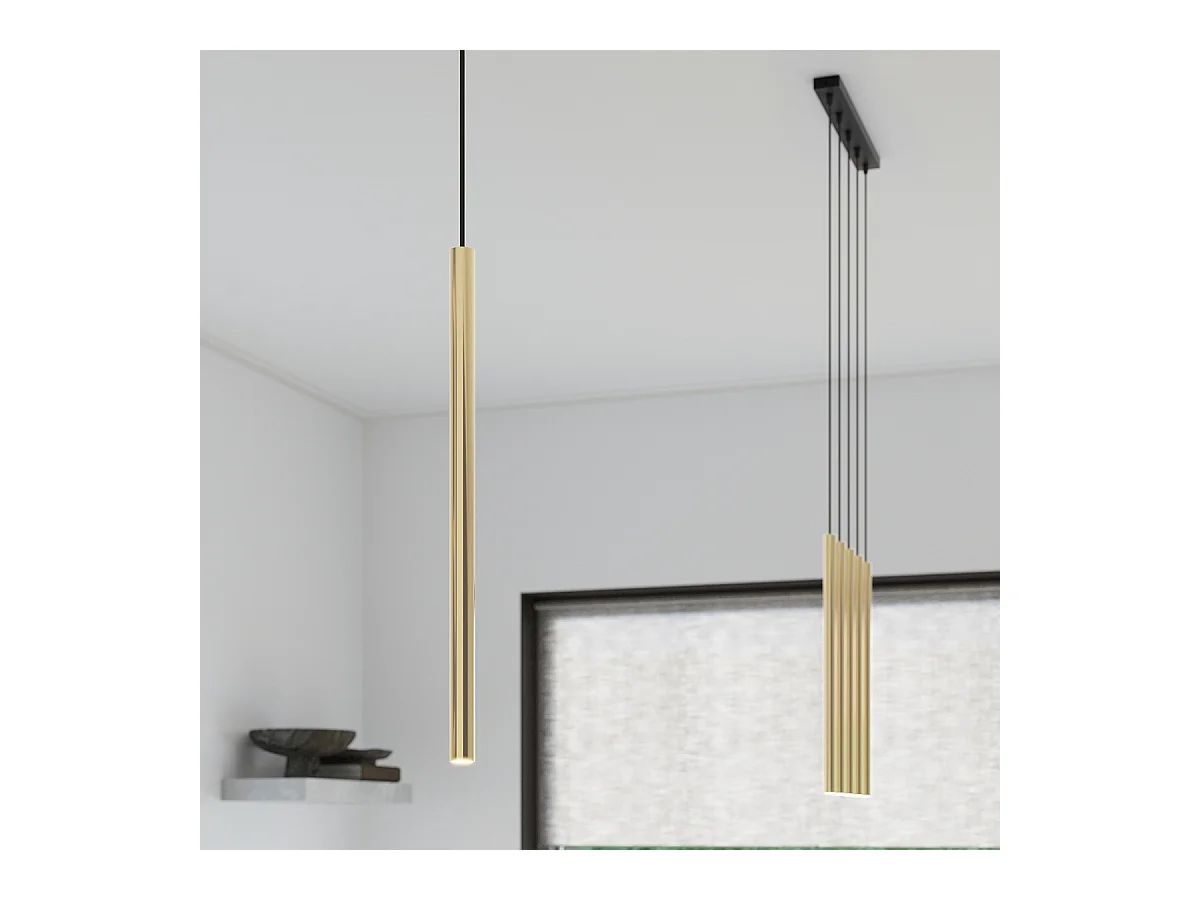 Lampy wiszące nowoczesny Brill, stal - 3 źródło światła 3000K - L.20 x H.90 cm - złoty połysk