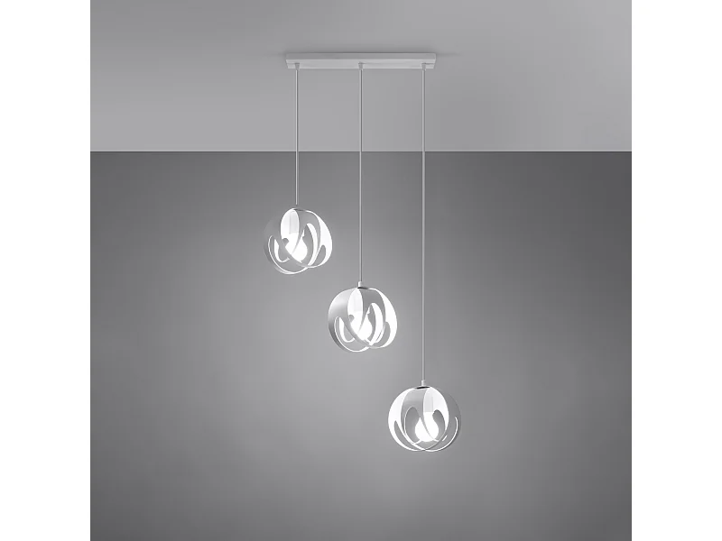 Lampade a sospensione Brive moderno di acciaio - 3 sorgenti luminose 3000K - L.50 x A.117 cm - bianco