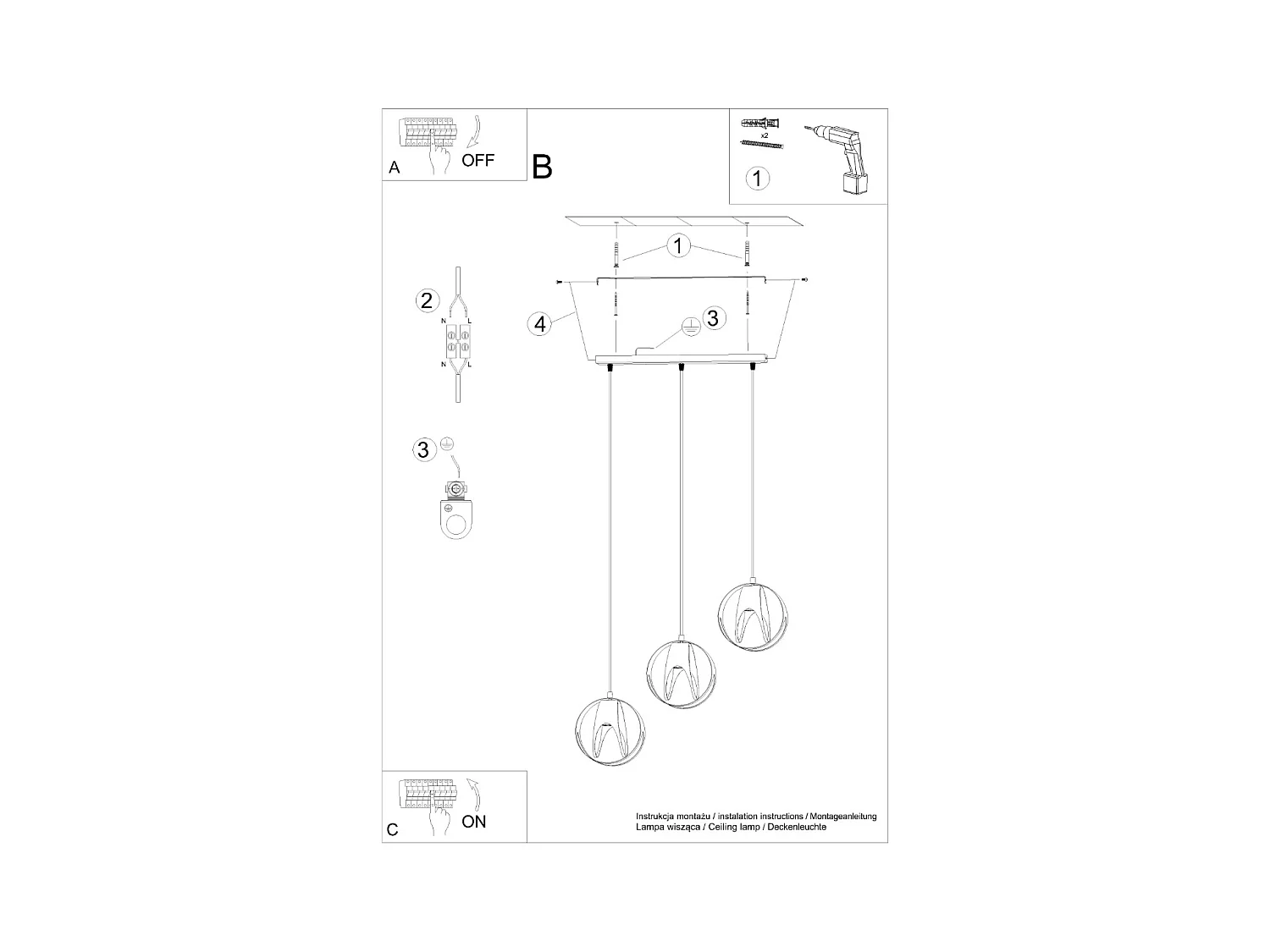 Lampade a sospensione Brive moderno di acciaio - 3 sorgenti luminose 3000K - L.50 x A.117 cm - bianco