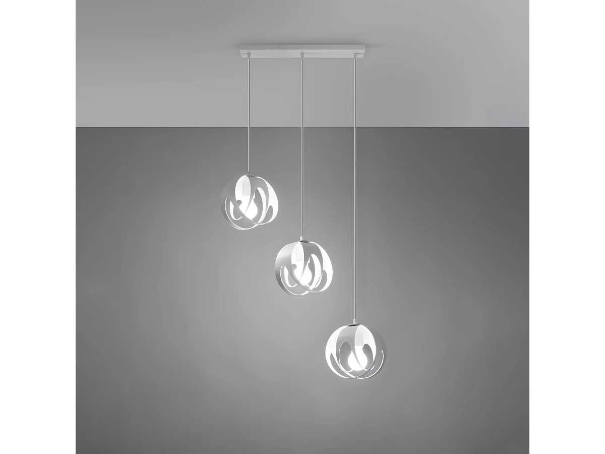 Lampes suspendues Brive moderne en acier - 3 sources lumineuses 3000K - L.50 x H.117 cm - blanc