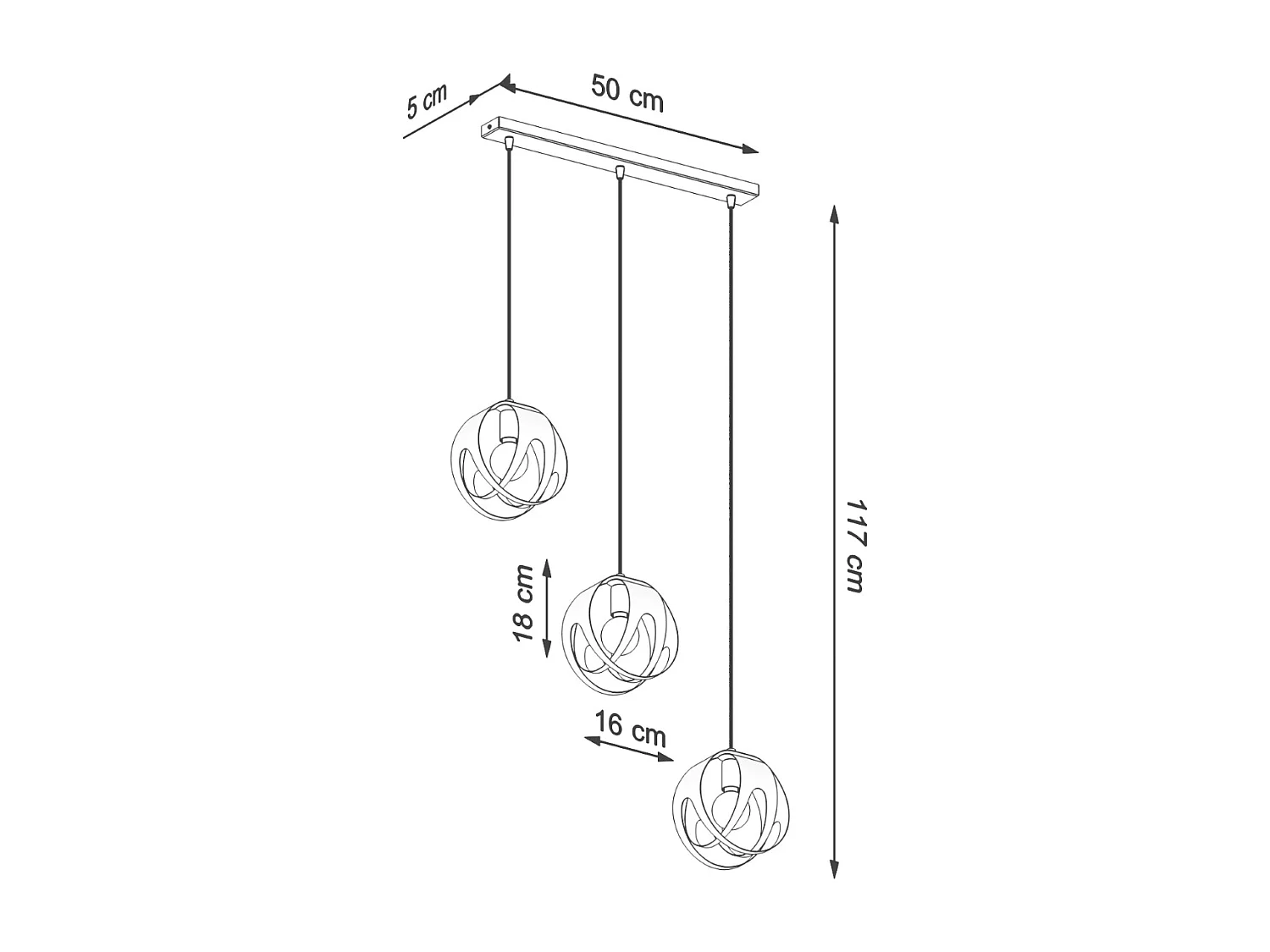 Lampes suspendues Brive moderne en acier - 3 sources lumineuses 3000K - L.50 x H.117 cm - blanc